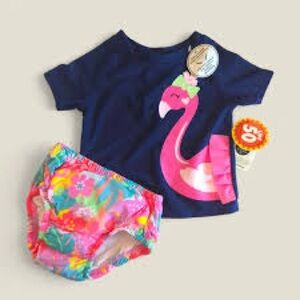 George Flamingo Rashguard Diaper Cover Set 3-6 month baby girl
